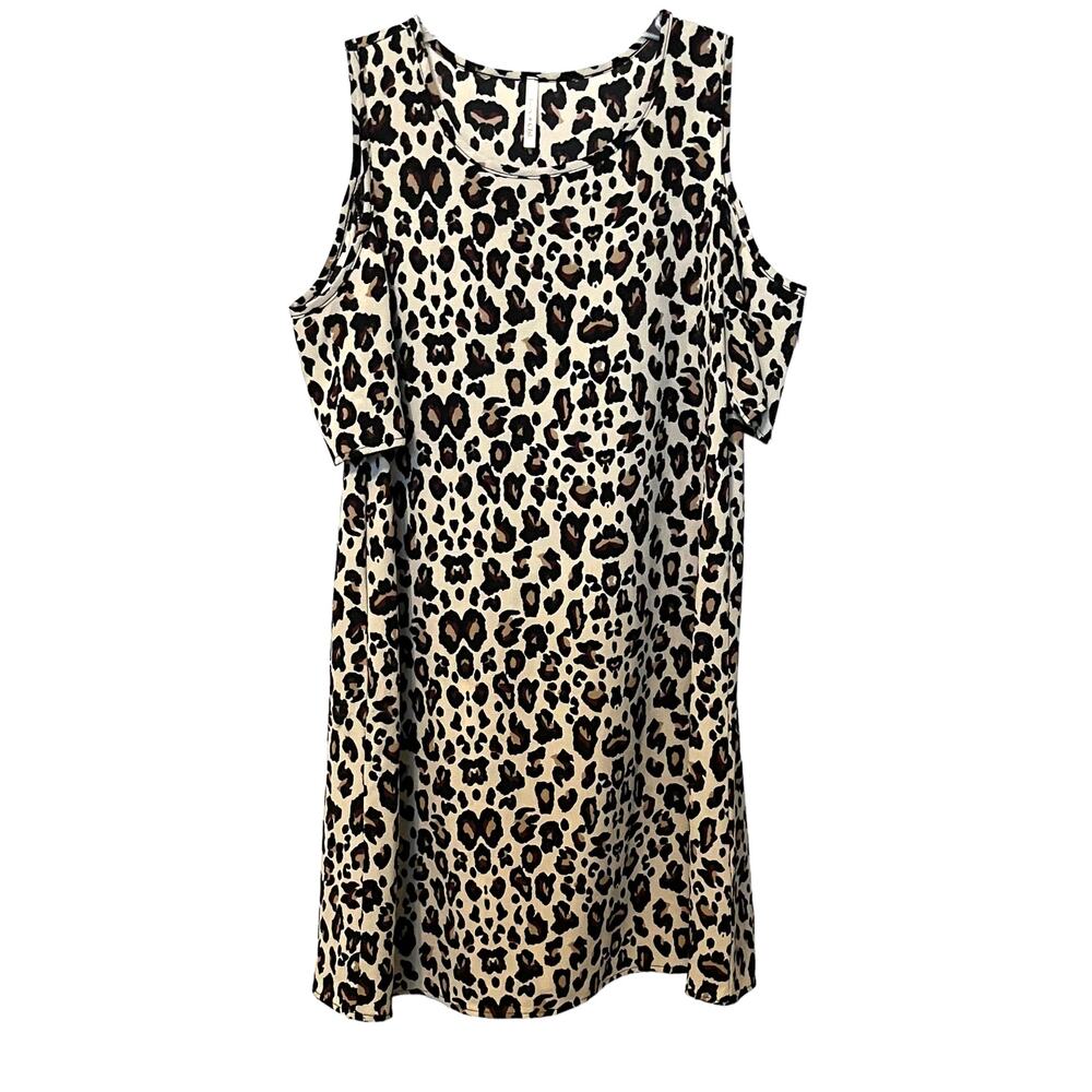 LIME & CHILI COLD SHOULDER MIDI SHEATH DRESS, WOMENS, M, BROWN TAN ANIMAL PRINT